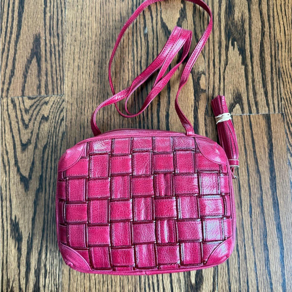 Sharif Red Woven Leather Crossbody Bag